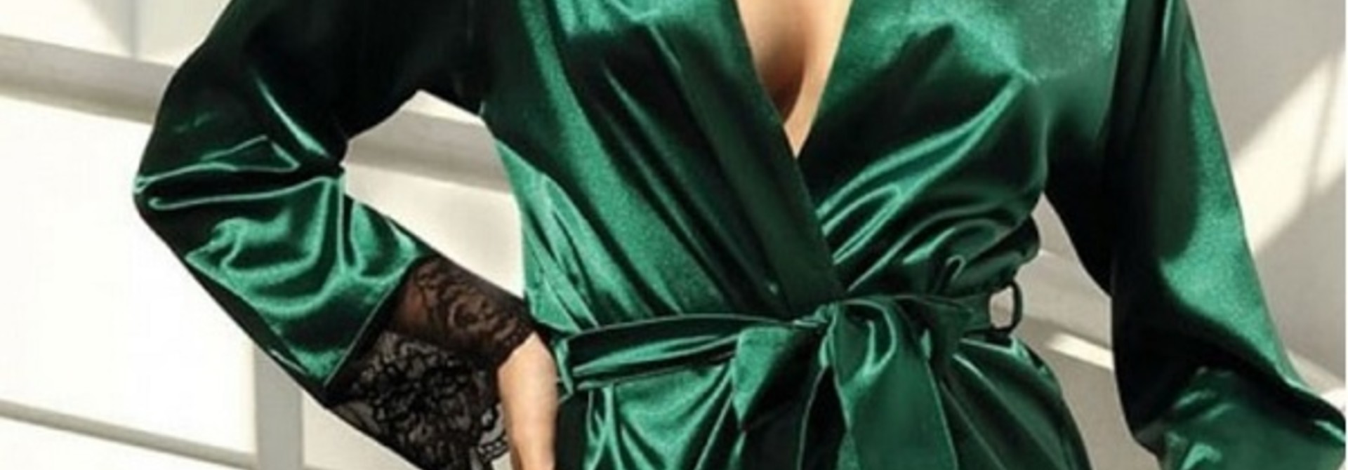 Donkergroene Kimono met Kant