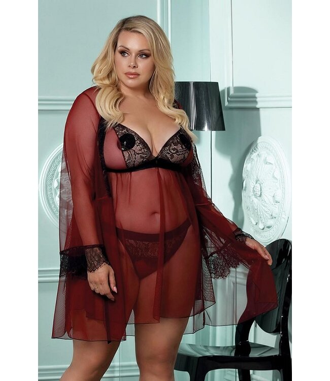 Anais Sensual Lingerie SALE XL/2XL Donkerrood tulen kimono Arabella
