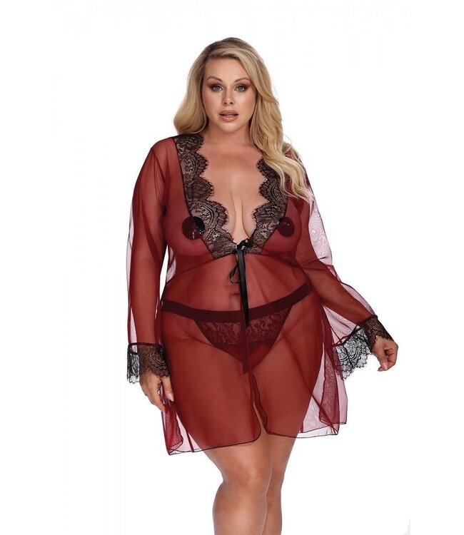 Anais Sensual Lingerie SALE XL/2XL Donkerrood tulen kimono Arabella