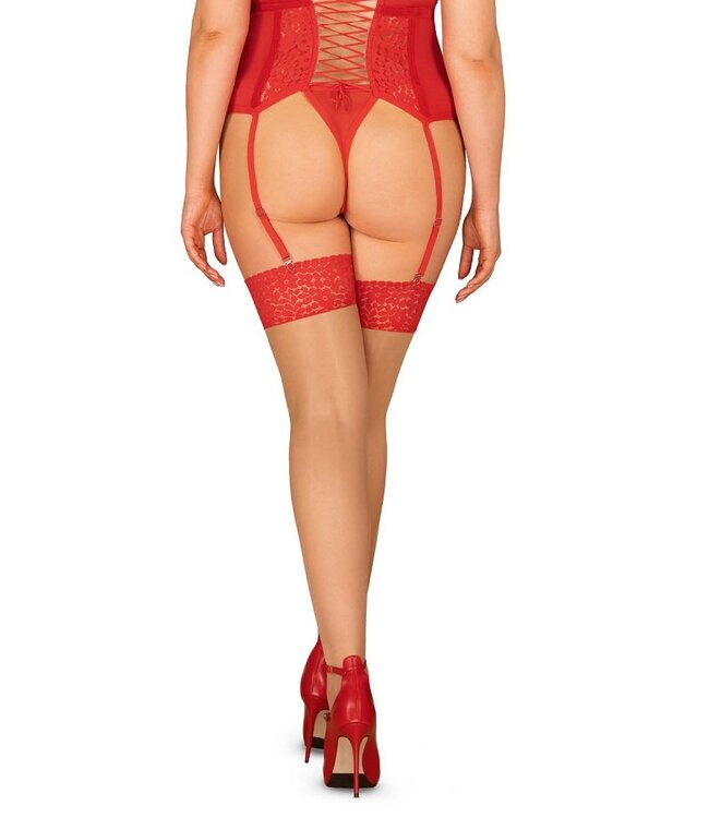 Obsessive Huidkleurige Kousen met Rode Rand.