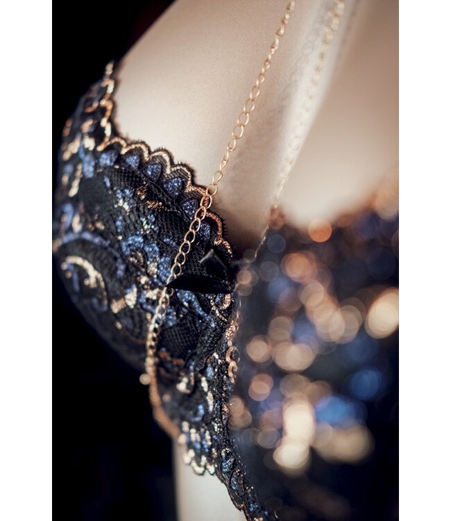 Axami Zwarte Push up beha met blauw en goud stiksel - lichte push up