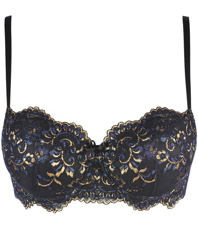 Axami Zwarte Push up beha met blauw en goud stiksel - lichte push up