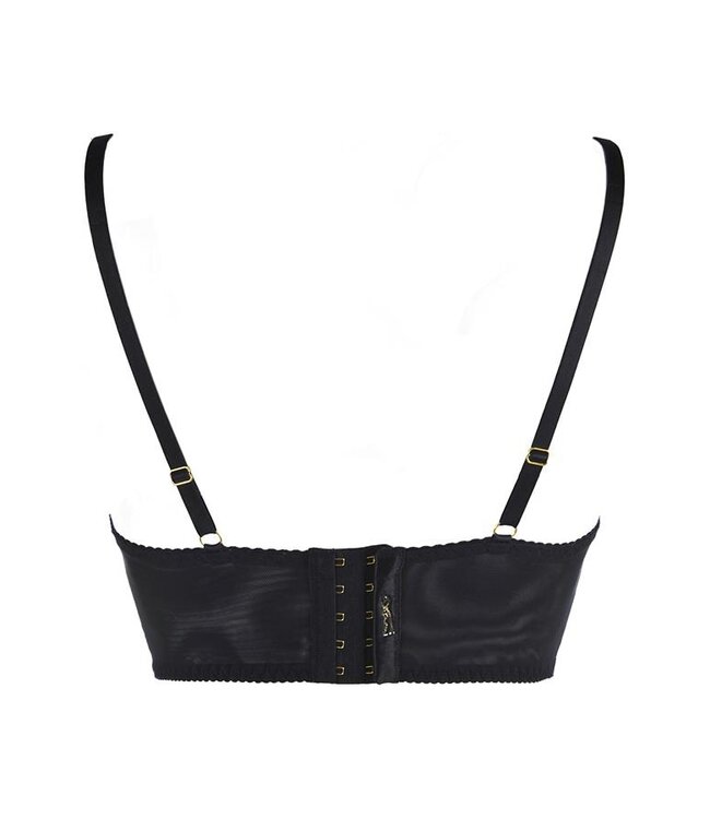 Axami Zwarte longline bh met blauw en goud stiksel