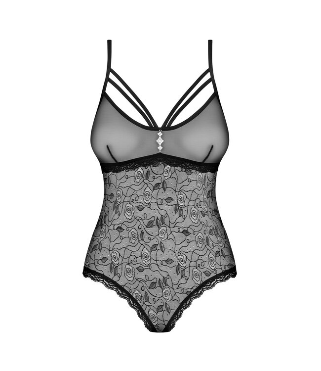 Obsessive SALE L/XL Zwarte sexy Body Rozen motief