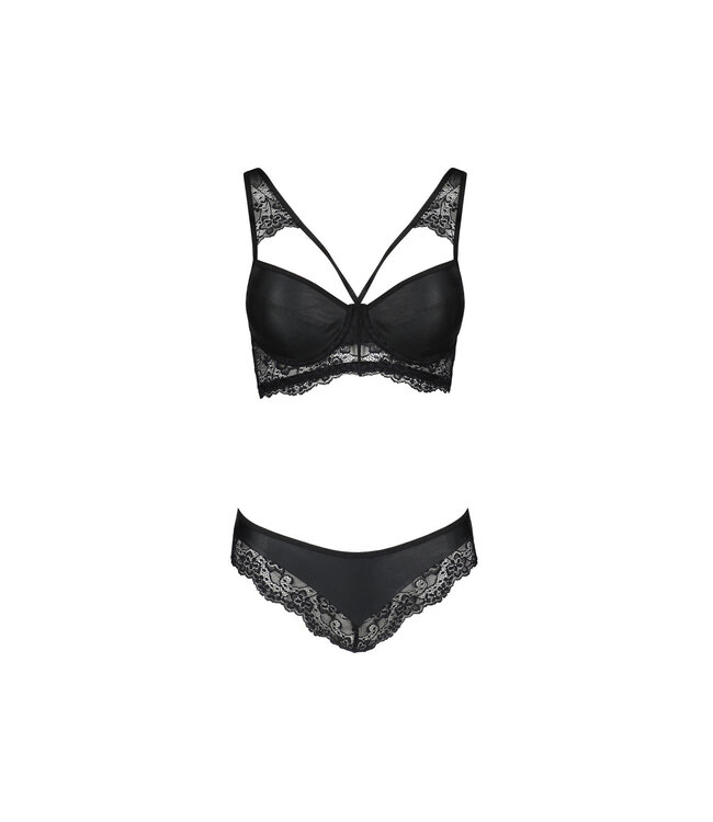 Passion-Exklusiv Zwart wetlook lingerie setje Loona