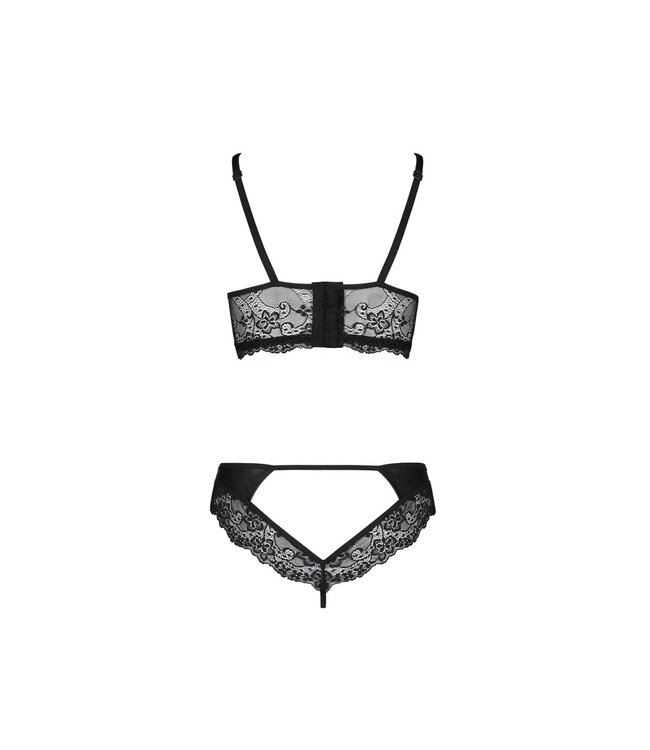 Passion-Exklusiv Zwart wetlook lingerie setje Loona