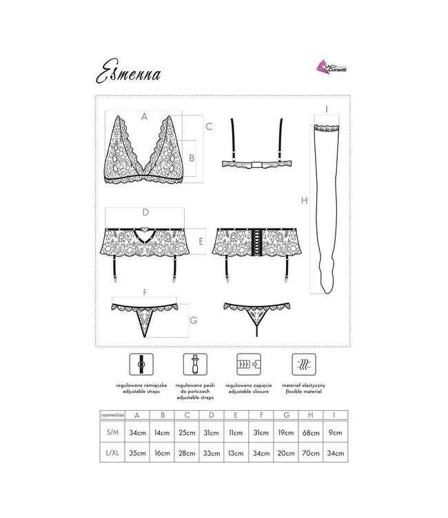 LivCo Corsetti Fashion Sexy lingeriesetje 4-delig in het zwart - Esmenna