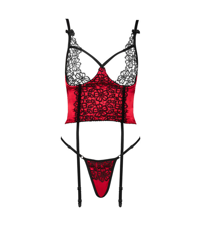 Beauty Night Fashion Olena corset & thong rood-zwart