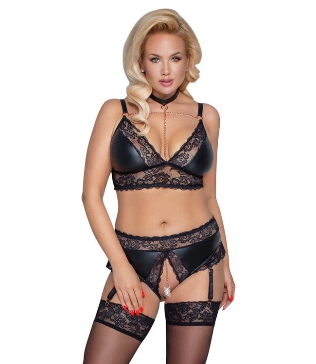 Cotelli Soft BH met open kruis jarretel broekje