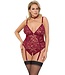 Cotelli Body bordeaux met jarretels en choker