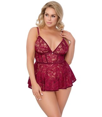 Cotelli Babydoll bordeaux met open kruis slipje