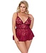 Cotelli Babydoll bordeaux met open kruis slipje