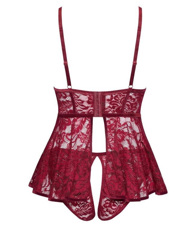 Cotelli Babydoll bordeaux met open kruis slipje