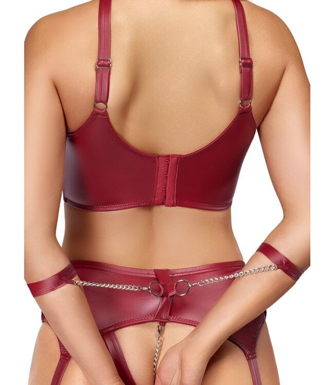Cotelli Bordeaux rode set met open kruisje en bondage ringen