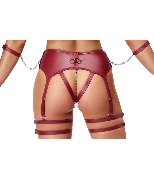 Cotelli Bordeaux rode set met open kruisje en bondage ringen