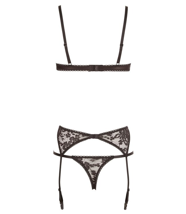 Cottelli Kwart Cup Set Cottelli LINGERIE – Zwarte Kanten Lingerieset met Jarretelgordel, Maat 75B/S