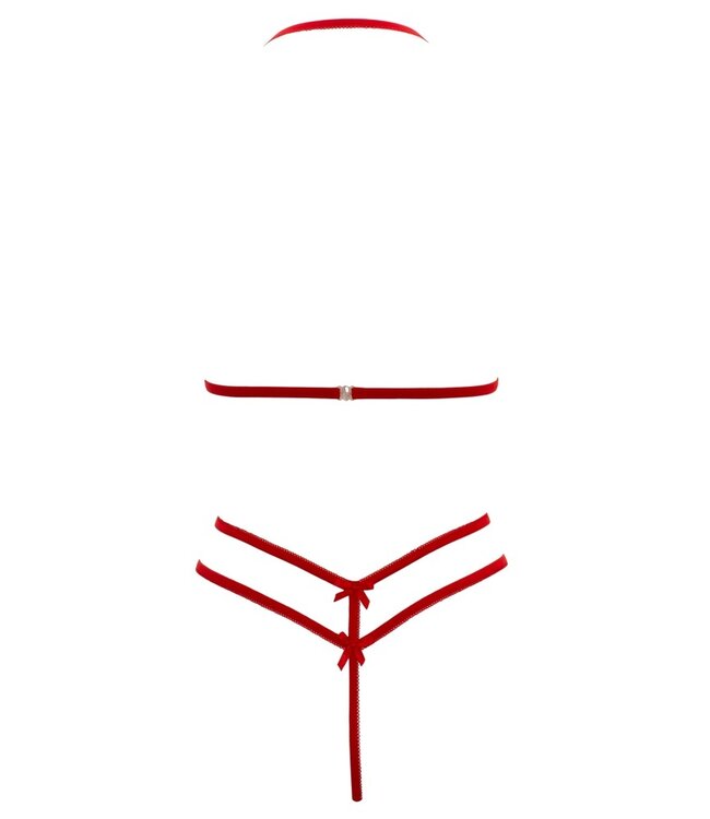 Cottelli Kanten Set Rood Cottelli LINGERIE  Halterneck BH en Ouvert String, Maat S