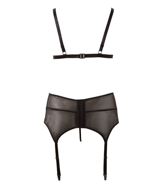 Cottelli BH en Strapsgordel Set Cottelli CURVES  Zwarte Kanten Set met String, Maat XL