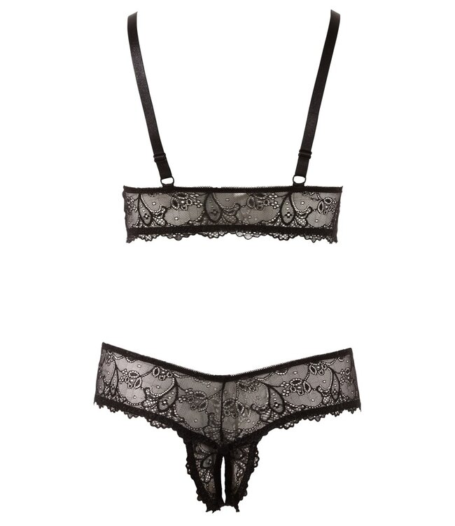 Cottelli BH en String Cottelli CURVES  Zwarte Kanten Set zonder Sluiting