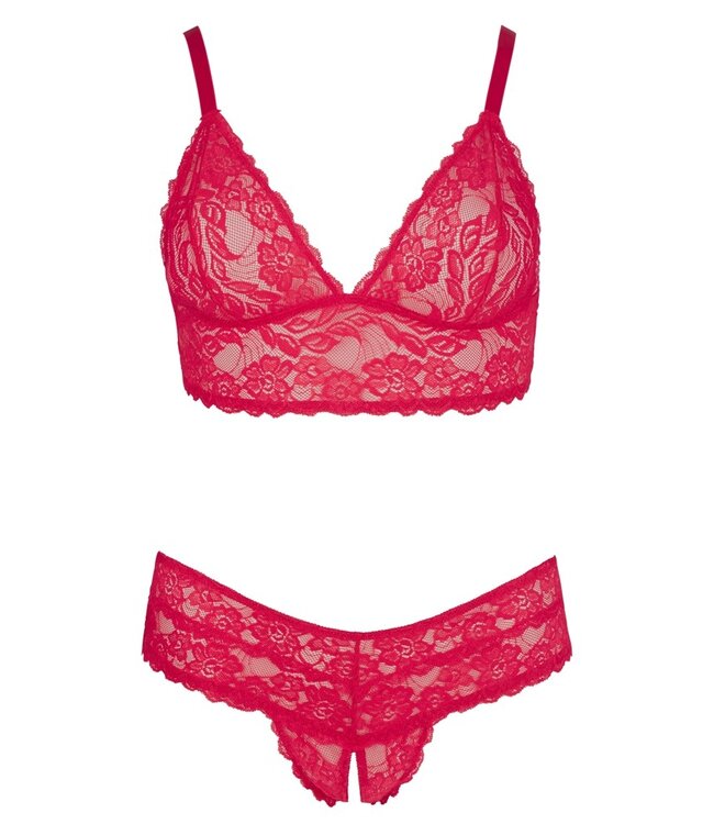 Cottelli BH en Slip Rood Cottelli CURVES - Kanten Set zonder Sluiting