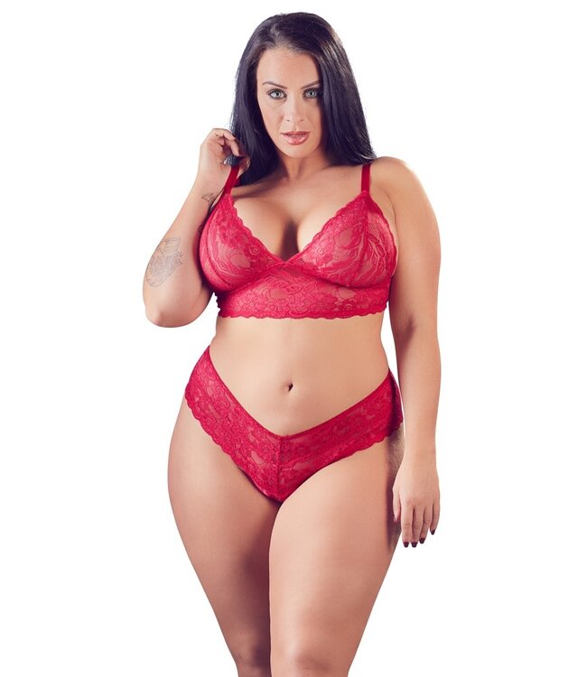 Cottelli BH en Slip Rood Cottelli CURVES - Kanten Set zonder Sluiting