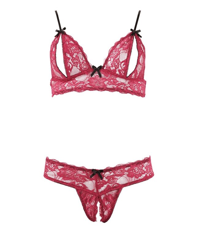 Cottelli Rood Kanten Ensemble Cottelli LINGERIE - BH met Open Cups en String