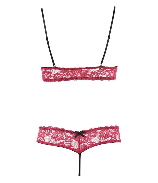 Cottelli Rood Kanten Ensemble Cottelli LINGERIE - BH met Open Cups en String