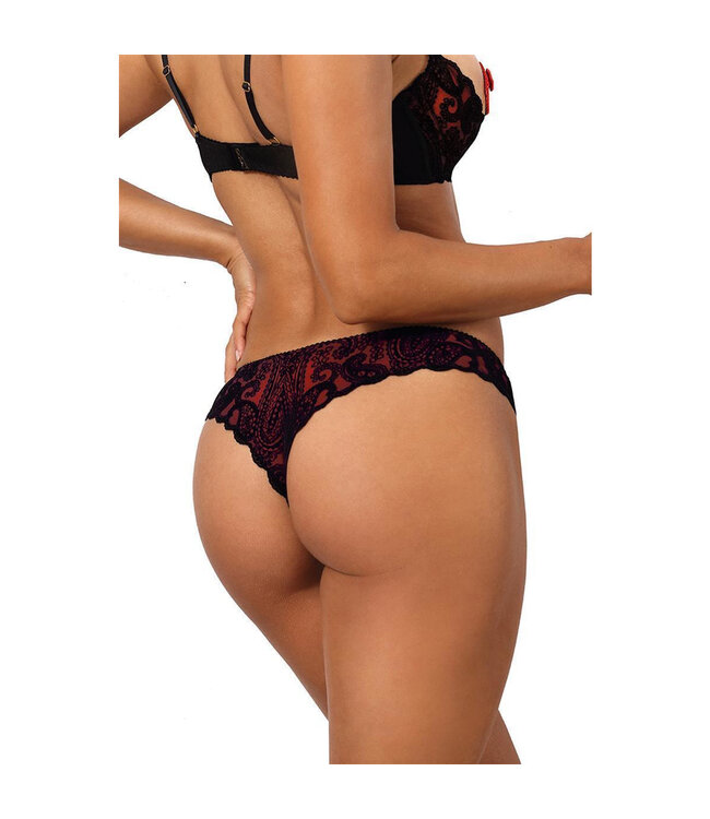Axami Axami Roxanne - Bijpassende string in rood tule met zwart kant