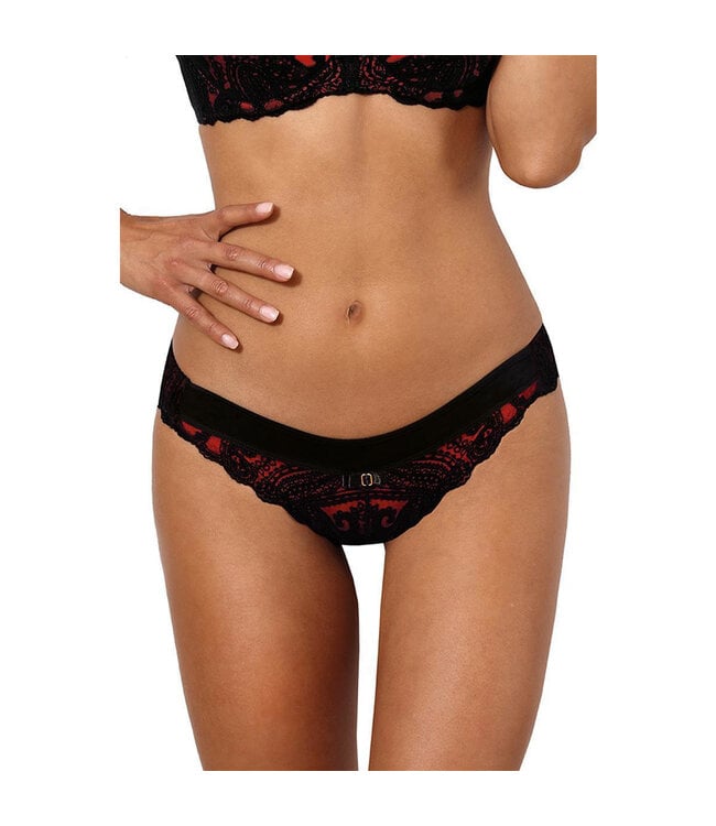 Axami Axami Roxanne - Bijpassende string in rood tule met zwart kant