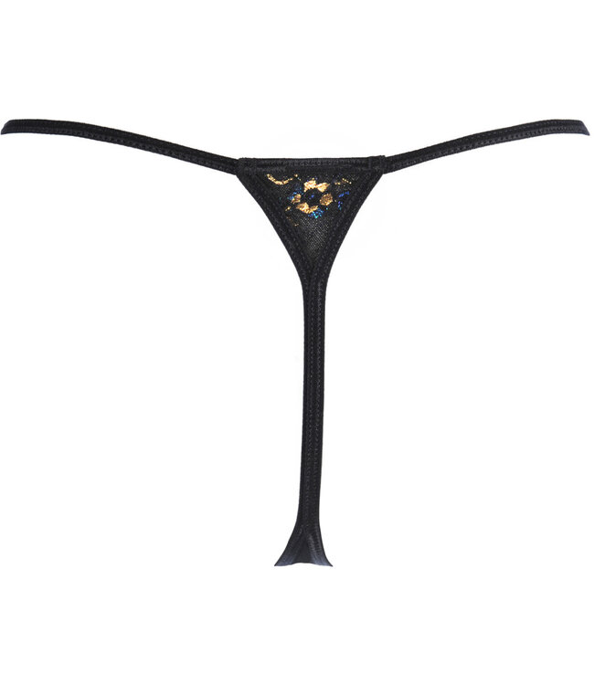 Axami Axami - Babydoll met bijpassende string in zwart bauw en goud