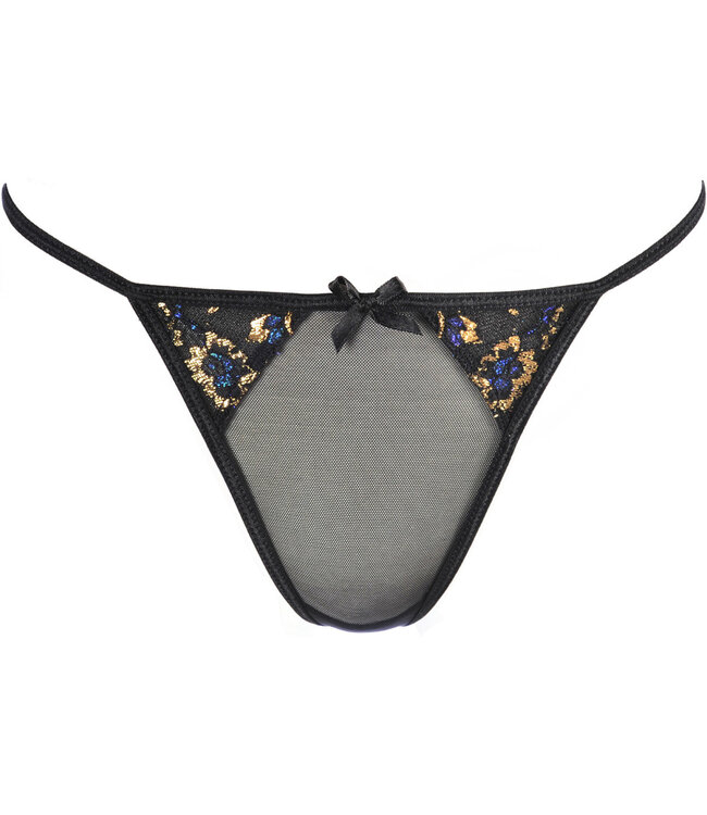 Axami Axami - Babydoll met bijpassende string in zwart bauw en goud