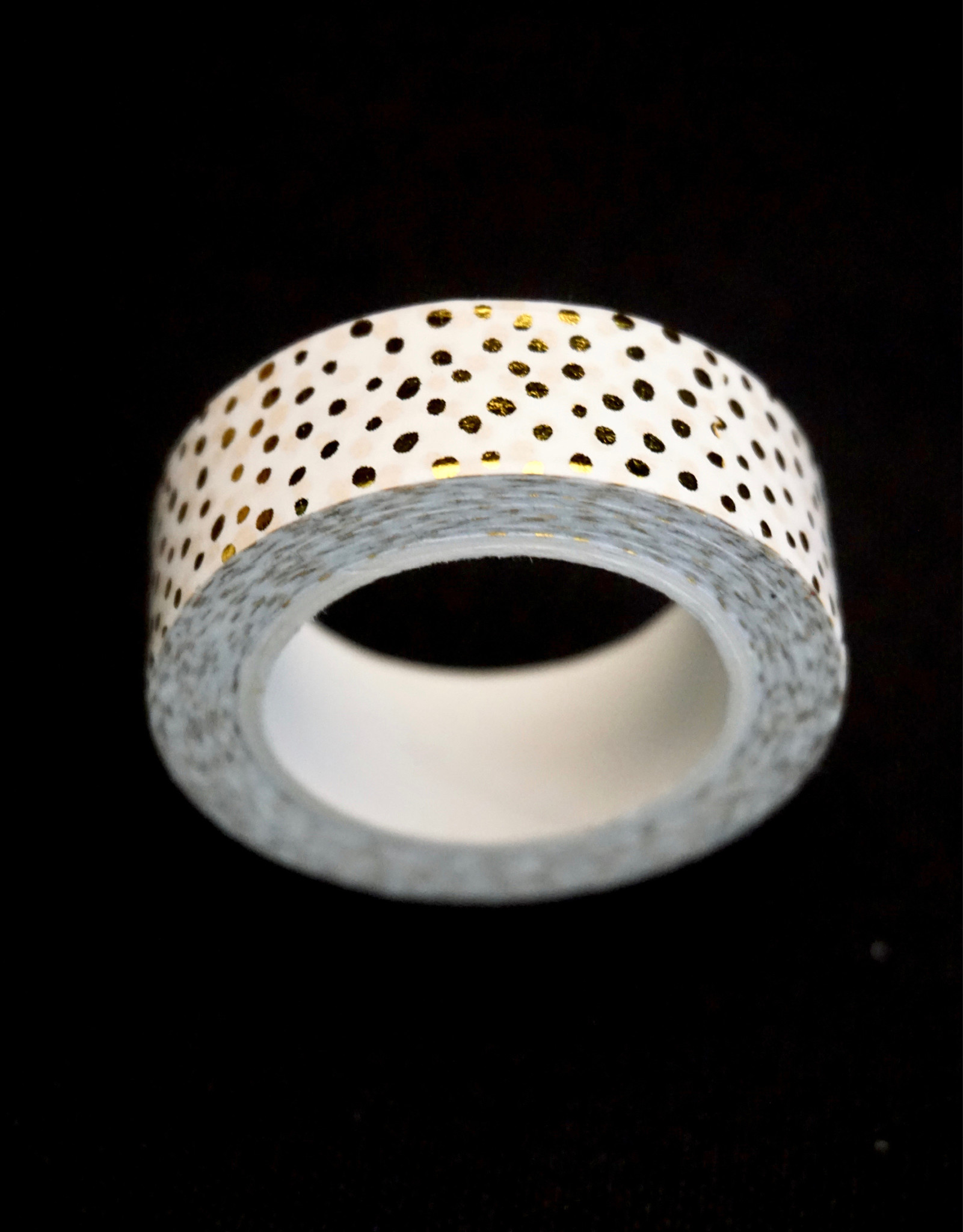 Washi Tape, B 15 mm, Weiß, Gold, Herzen und Punkte - Glanzfolie, 2x4m