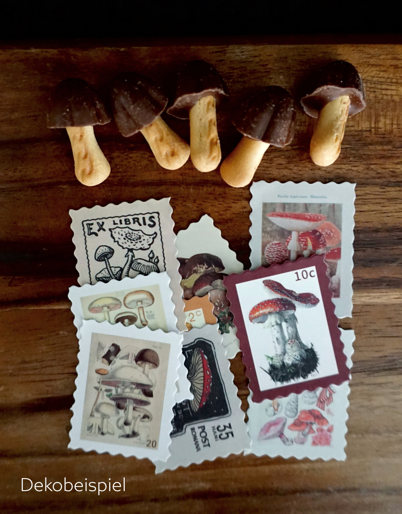 Dekorative Briefmarken-Sticker PILZE (25 Stück)
