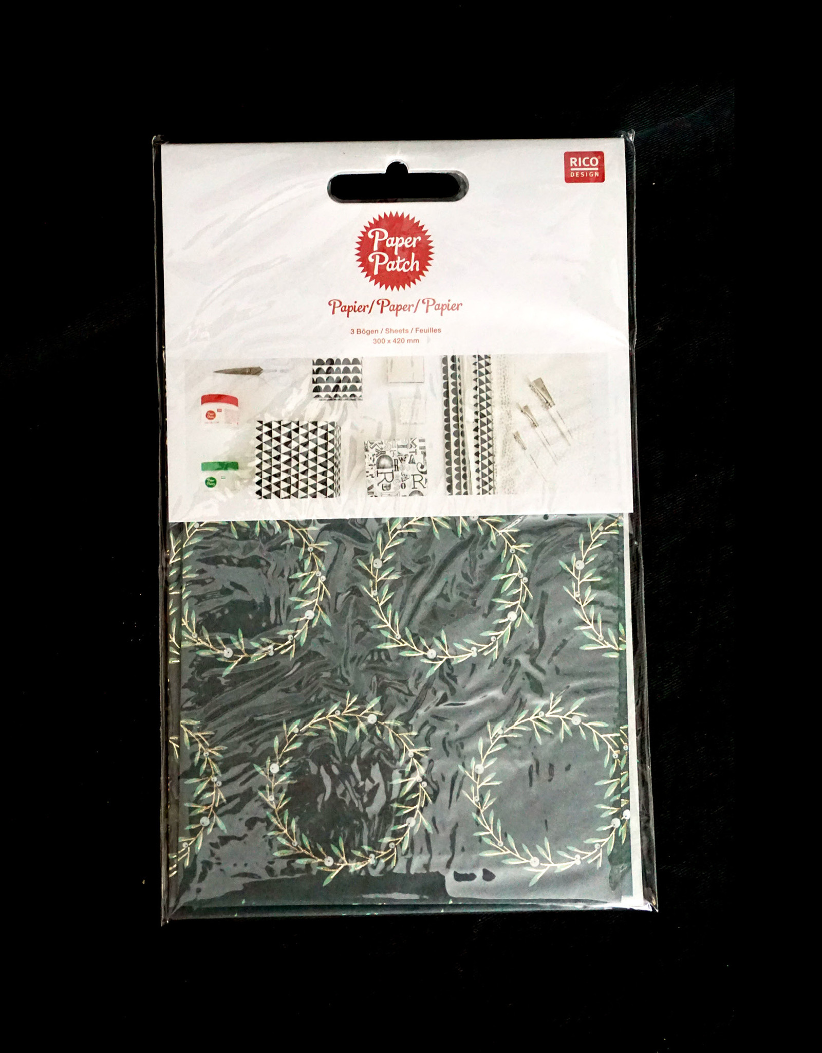 Decoupage Paper I Wreath Green-Gold I 3 sheets