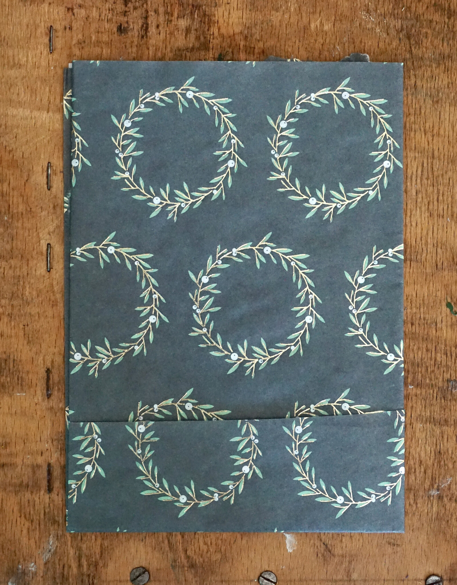 Decoupage Paper I Wreath Green-Gold I 3 sheets