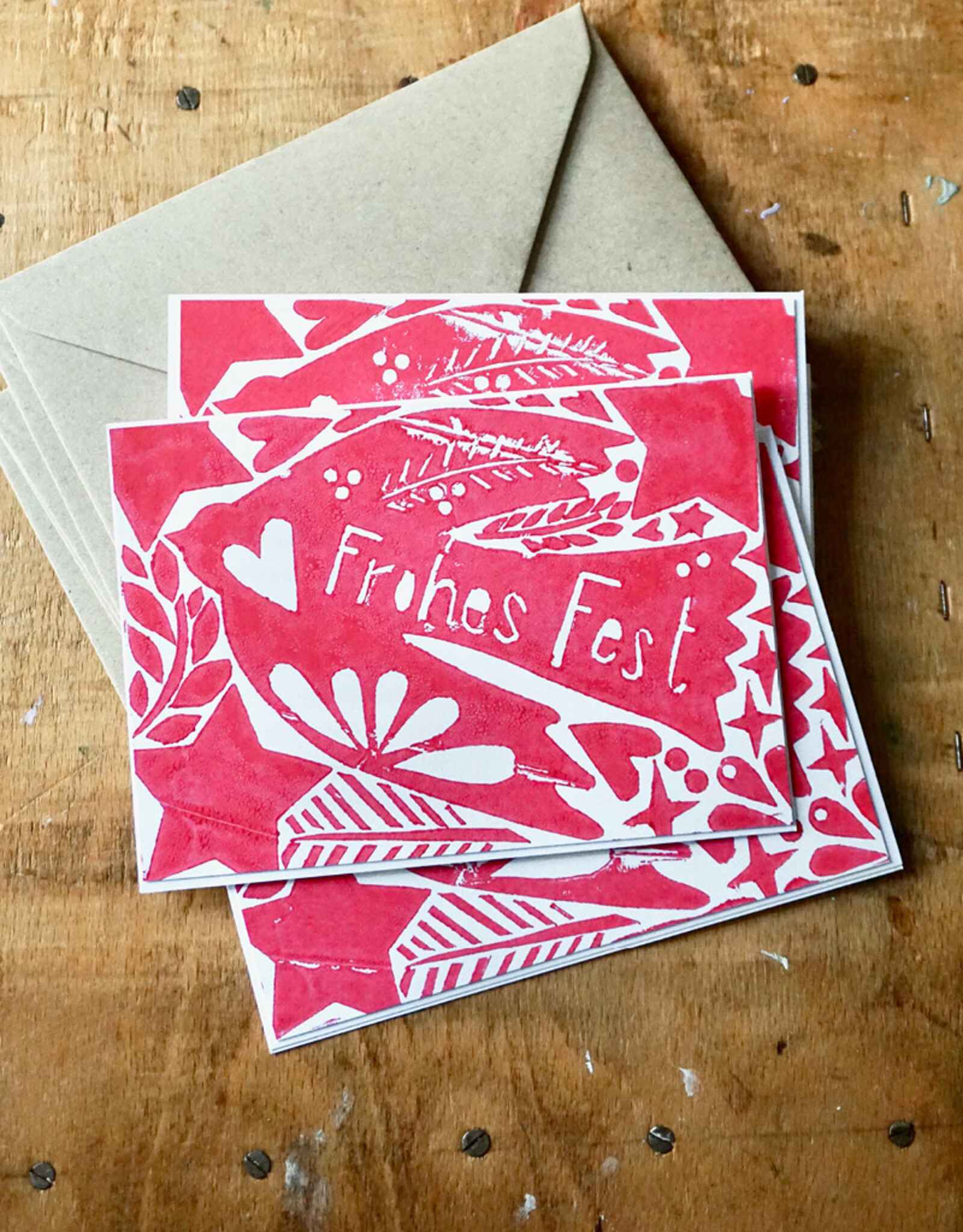 Christams Cards Set I Frohes Fest I Red I 5 cards including envelopes