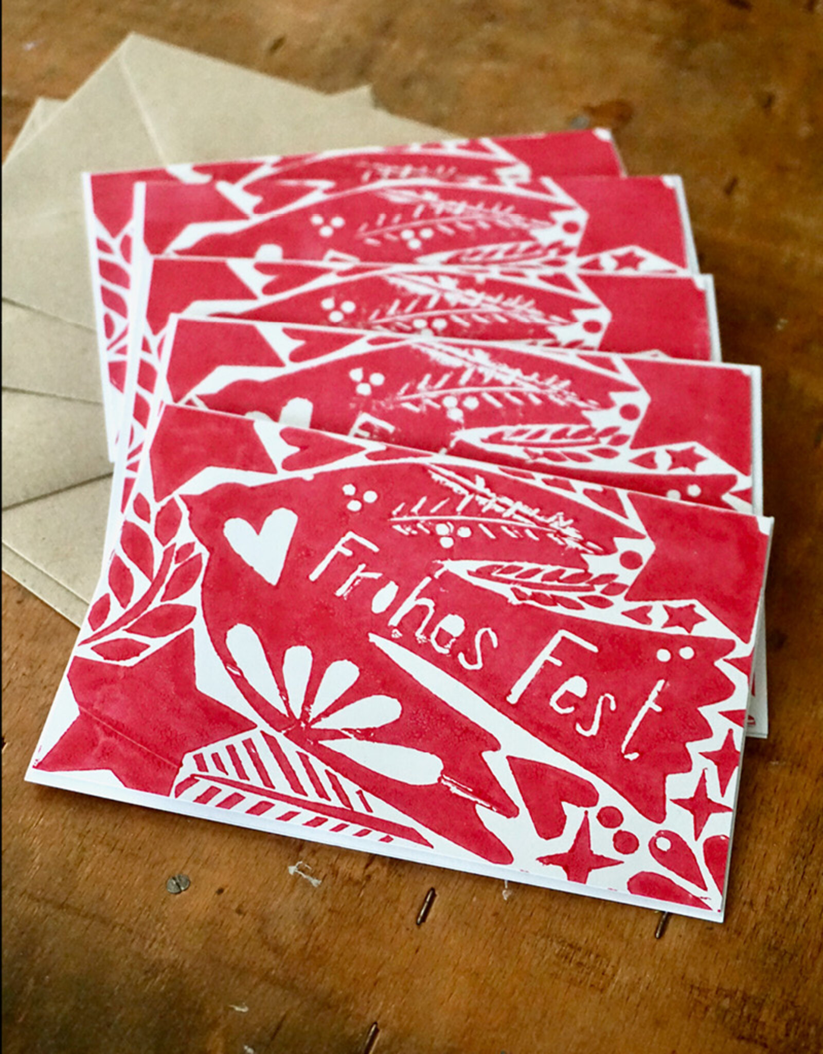 Christams Cards Set I Frohes Fest I Red I 5 cards including envelopes