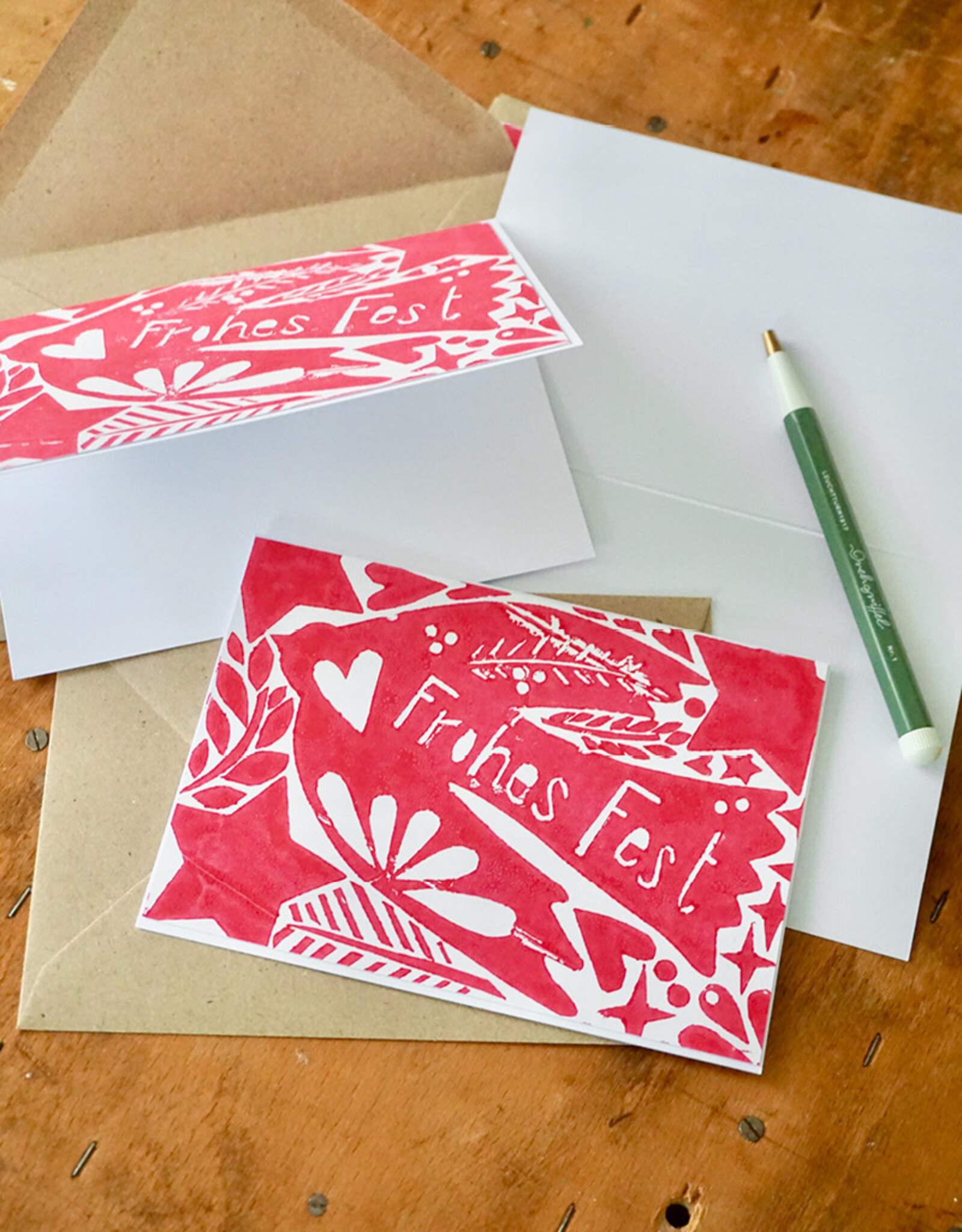 Christams Cards Set I Frohes Fest I Red I 5 cards including envelopes