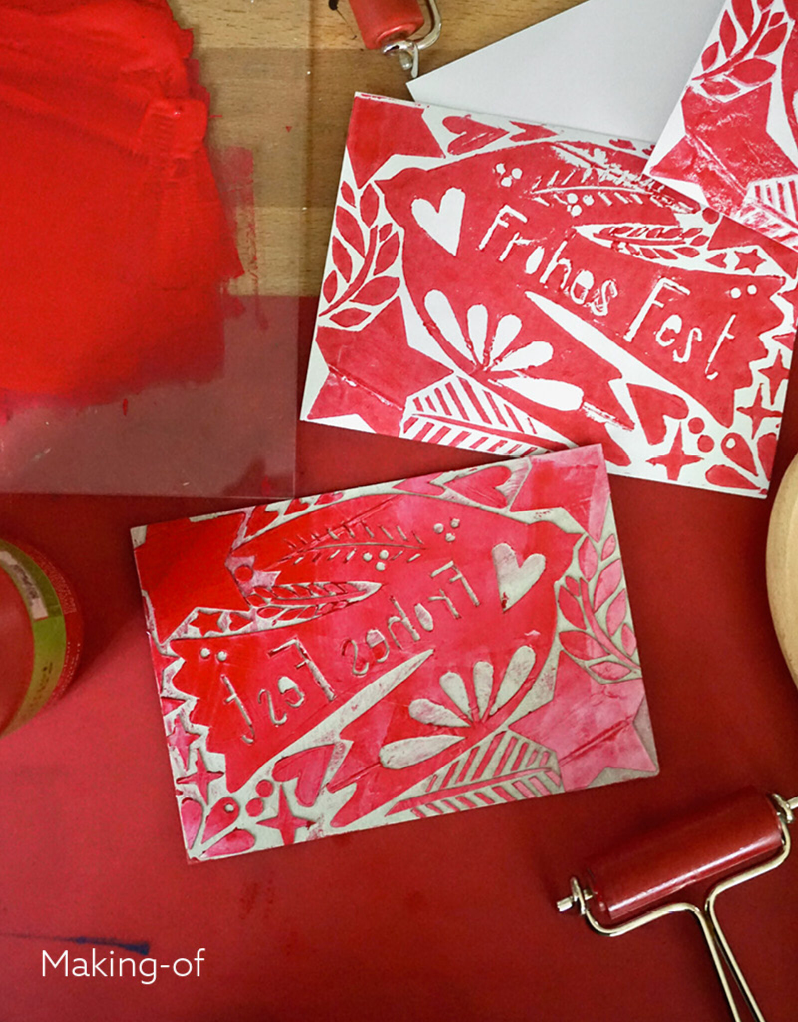 Christams Cards Set I Frohes Fest I Red I 5 cards including envelopes