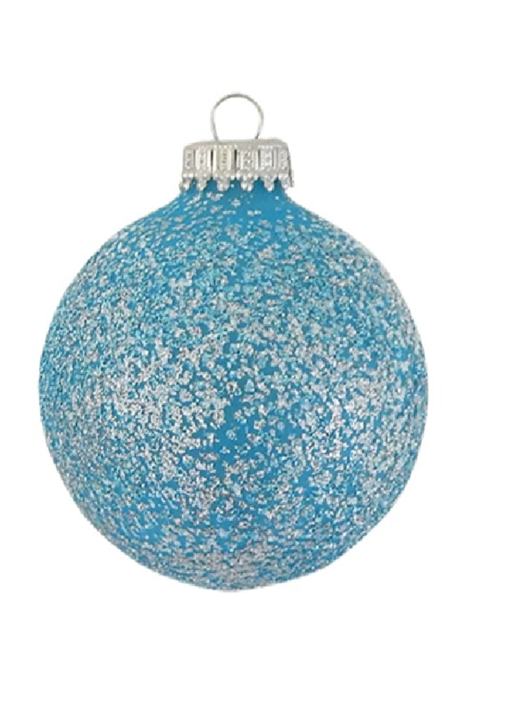 Glazen kerstballen met licht blauwe glitters 7 cm