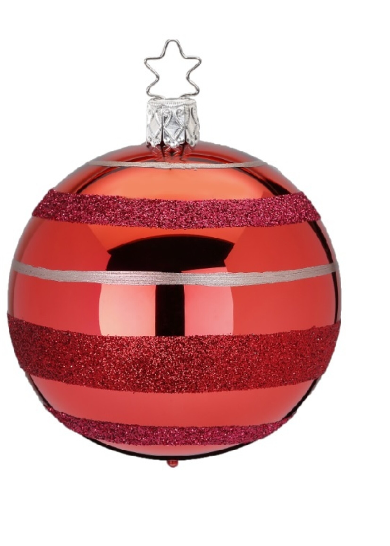 Inge Glas Manufaktur Ringen en strepen rode kerstbal 8 cm