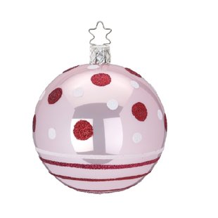 Kerstbal licht Roze met Rode en Witte Stippen en Strepen