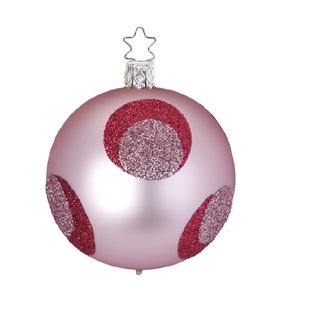 Kerstbal Roze met Grote Rode en Roze Glitter Stippen