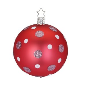 Kerstbal Rood met Zilver roze en Witte Glitter Stippen