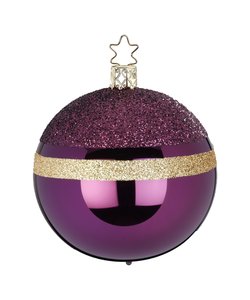 Kerstbal Aubergine Paars met Goud Glittertop