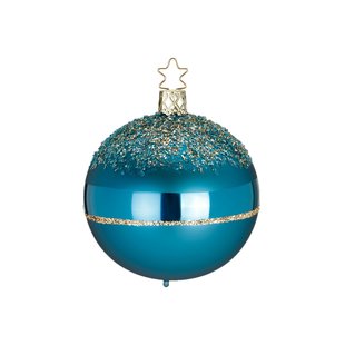 Kerstbal Cyaan Blauw met Goud Glitter on Top