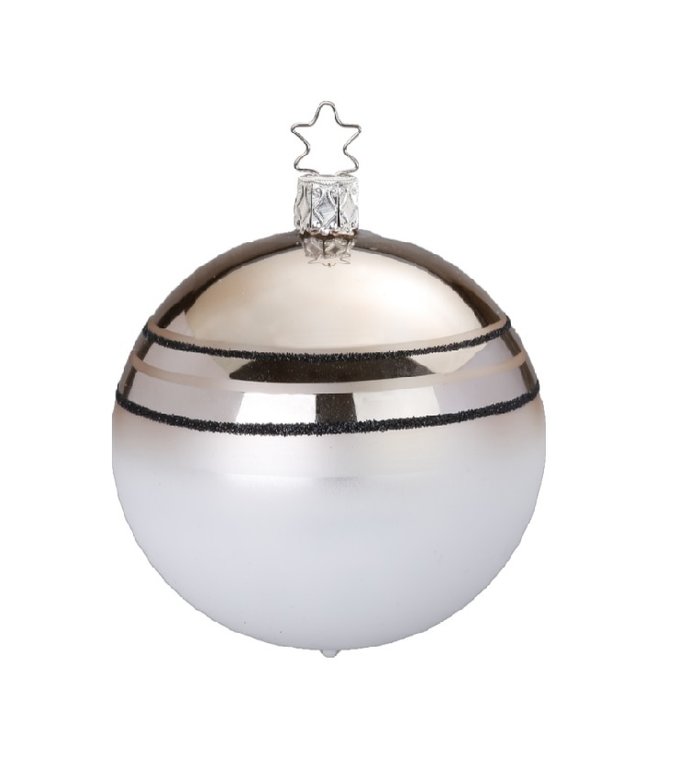 Inge Glas Manufaktur Shiny route, lichtbruin en witte kerstbal 8 cm