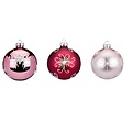 Set van 3 - Glazen kerstballen romance rood / roze 8 cm