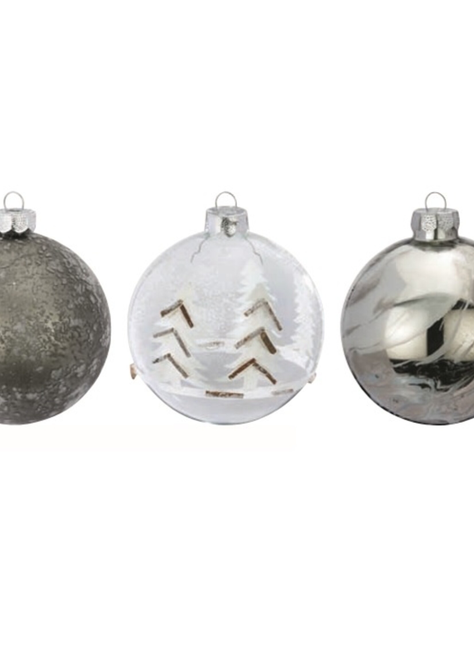 Set van 3 - Glazen grijze kerstballen in berg thema 8 cm