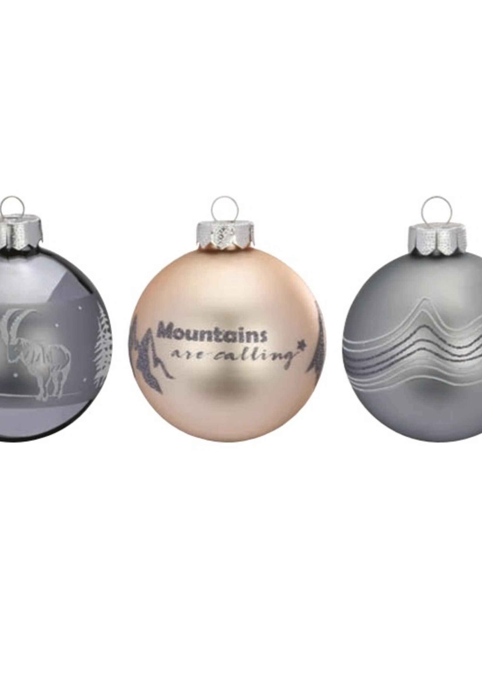 Set van 3 - grijze en beige kerstballen het beste uit de bergen 8 cm